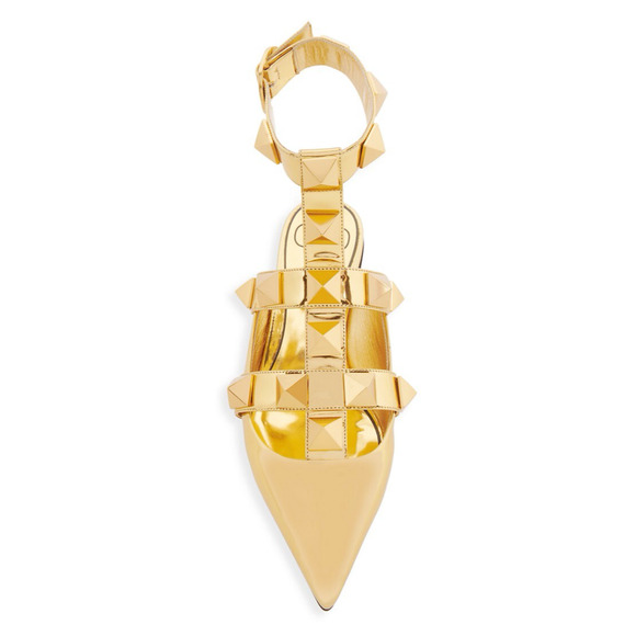 Valentino Rockstud Gold Pyramid Stud Pointed Ankle Strap Ballerina Flat 36.5 - Picture 6 of 12